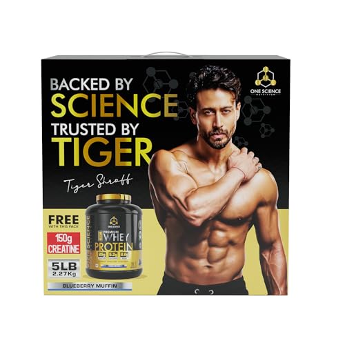 Image of One Science Nutrition Whey Protein Combo | Gluten Free, 25g Protein /Scoop | Muscle Gain, Strength & Exercise Recovery | Free 150g Creatine | Blueberry Muffin, 2.27 kg
