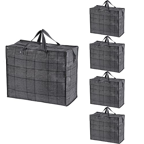 VENO Lot de 5 Sac de Rangement Large 84 L, Sac Demenagement, Sac Pliable Résistant, Fermeture Eclair Au-Dessus, Sac Voyage, Sac de Camping, Durable, Sac Rangement Vetement, Literie (L - Lot de 5) Cover
