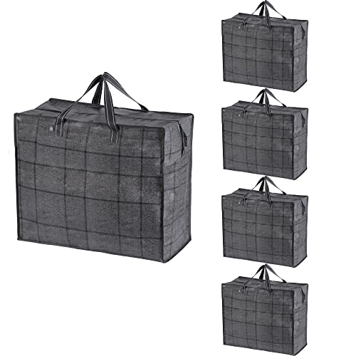 VENO Lot de 5 Sac de Rangement Large 84 L, Sac Demenagement, Sac Pliable Résistant, Fermeture Eclair Au-Dessus, Sac Voyage, Sac de Camping, Durable, Sac Rangement Vetement, Literie (L - Lot de 5)