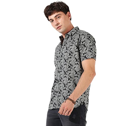 Image of CAHOOT Men's Button Up Shirt for Casual Wear | Regular Fit | Poly Lycra Shirt Crafted with Short Sleeve & Enhanced Stretch Comfort Fit for Everyday Wear