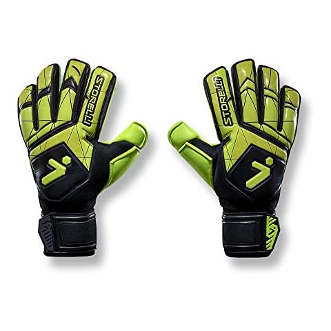 Storelli Gladiator Recruit 3.0 Goalkeeper Gloves | Youth Soccer Goalie Gloves with Finger Spines | Enhanced Finger and Hand Protection | Black & Yellow | Size 10 Cover