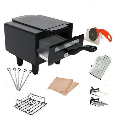 HOTBERG Hot Berg Iron Electric Tandoor Mini with Aluminium Tray, Shockproof Rubber Legs, Pizza Cutter, Magic Cloth, Glove and Recipe Book 1500W/Black