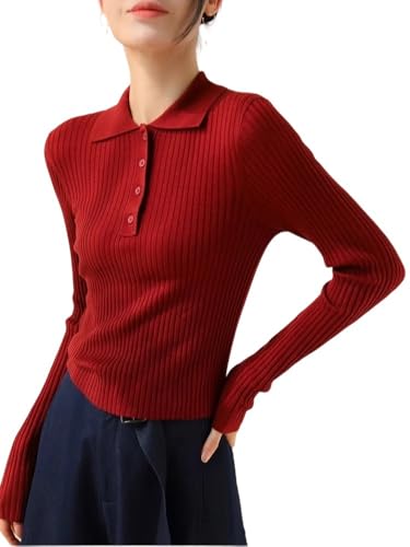 Women's Autumn and Winter Pullover Sweater Polos Collar Long Sleeve Women's Sweater