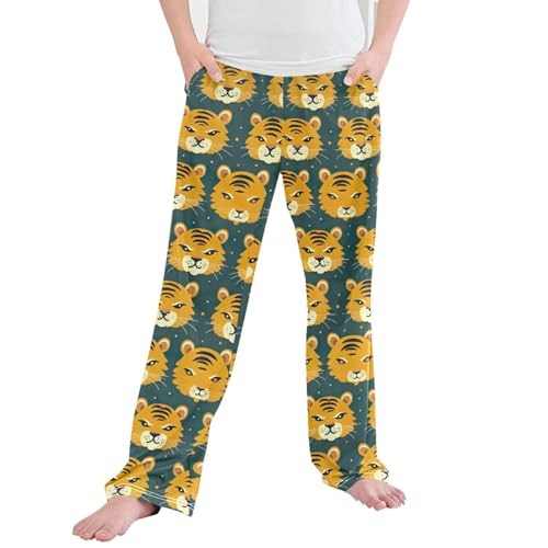 Cute Tiger Long Pajama Pants Elastic Waist PJ Bottoms with Pockets S A112239