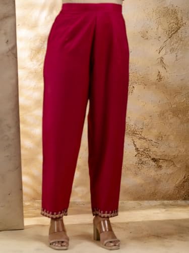 Image of VredeVogel Women's Chanderi Silk Embroidered Kurta with Pant & Organza Dupatta Set | Casual Outfit Ethnic Kurta Set for Women | Modern & Traditional Blend Ethnic Wear