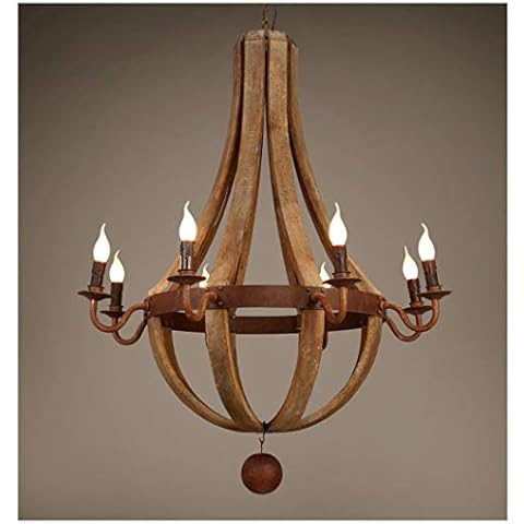 Wrought Iron Chandelier Vintage Wooden Ceiling Pendant Lighting,Industrial Loft Wood Candlestick for Living Room, Bedroom, Retro Candlesticks, Vintage Home Decor Light,8lights Cover
