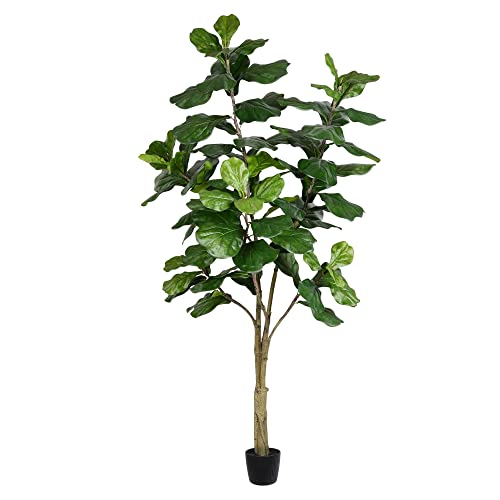 Vickerman 7ft Everyday Artificial Potted Fiddle Tree 89 Large Fiddle Leaves Tall Green Silk Artificial Indoor Fiddle Plant Single Stem Home Office Decor Faux Tree