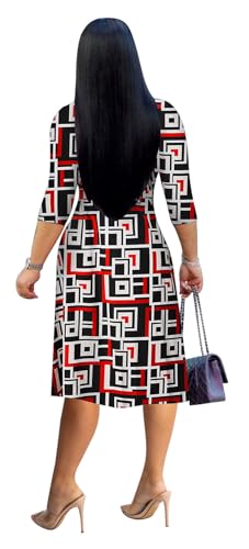 Image of Womens Plus Size Summer Dresses Sexy V Neck Midi Dress Faux Wrap Dress 3 /4 Sleeve Boho Casual Floral A-Line Skirts