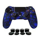 Hikfly Silicone Gel Controller Cover Skin Protector Compatible for Playstation 4 PS4/PS4 Slim/PS4 Pro Controller (1 x Controller Cover with 8 x FPS Pro Thumb Grip Caps)(Blue)