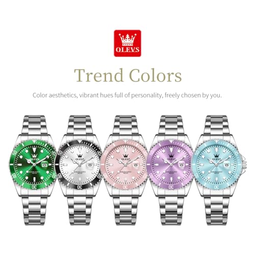 Image of OLEVS Womens Watch Classic Dress Number Female Watches for Ladies Analog Quartz Stainless Steel Waterproof Luminous Day Date Two Tone Easy to Read Wristwatch