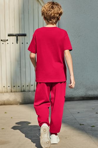 Image of Arshiner Boy's Pants Set - 2 Piece ColorBlock Short Sleeve T-Shirt and Active Pants - Casual Clothing Outfits 5-12 Years