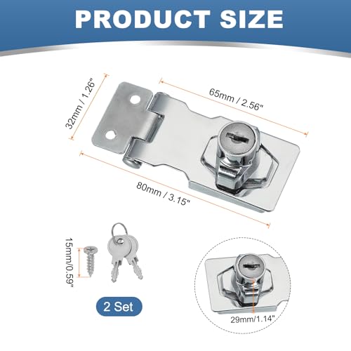 Image of MECCANIXITY Twist Knob Keyed Hasp Locks Safety Packlock Clasp Hasp Latches with Keys & Screws 2.5 Inch for Window Barn Drawer Cabinet Garage Small Doors (Pack of 2, Silver)
