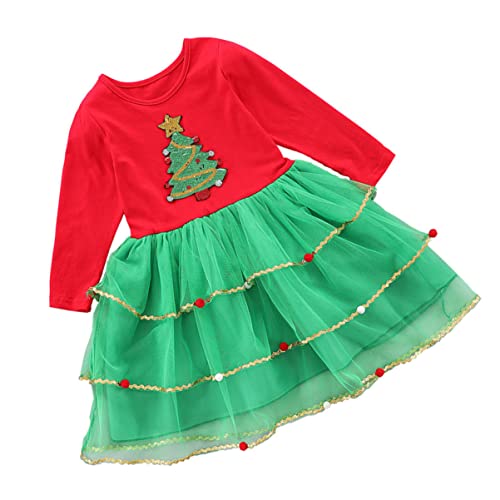 PRETYZOOM Ser 2 Christmas Tutu Dress Christmas Tree Tutu Dress Christmas Tree Tutu Dress Baby Girls Christmas Clothes Sleeve Party - Afbeelding 3