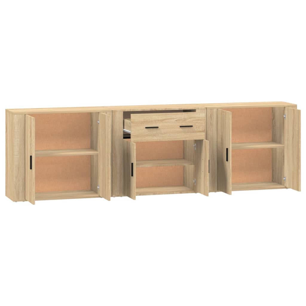 Kredens zestaw 3 szt. dąb Sonoma materiał drewnopochodny, 80 x 33 x 70 cm, uniwersalna przestrzeń do przechowywania, szafa do salonu, kuchni, korytarza, nowoczesny design, trwała i odporna na