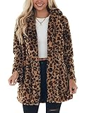 Arssm Womens Loose Autumn Faux Fur Jackets Winter Warm Leopard Coats with Pockets(Brown-L)