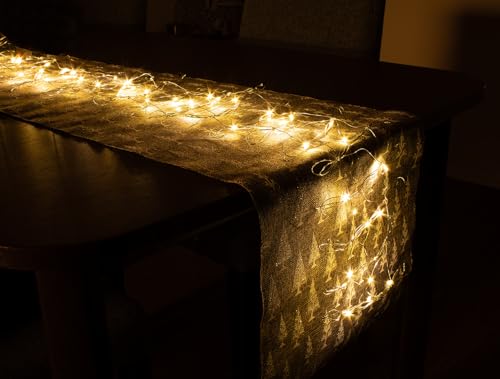 Spetebo® Coureur de table LED en fil flexible - 120 cm - Éclairage décoratif blanc chaud - Coureur de table de Noël, Avent, Hiver Décoration 50 LED...