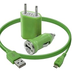 Cargador Nokia C3-00 Seluxion – Mini cargador 3en1 Auto y sector USB Cable Data con verde para Nokia: 700/808 PureView/C3/C3 – 01/C5/C5 – 03/C6 – 00/C6 – 01/E5/E6/E72