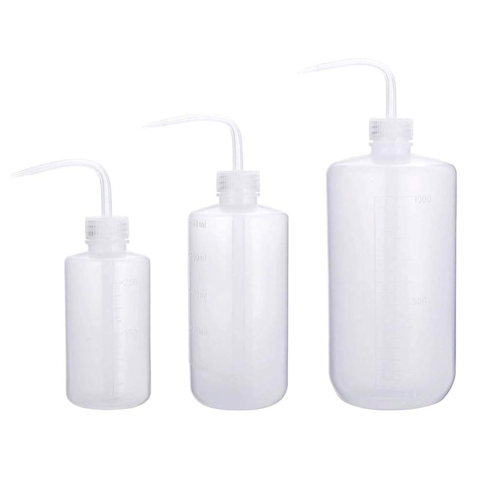 White 250Ml+500Ml+1000Ml 3 Pack Plastic Safety Wash Bottle, Lab Squeeze Bottle With Narrow Mouth And Scale Labels, Squirt Bottle For Plant Flower Succulent Watering (White 250Ml+500Ml+1000Ml)