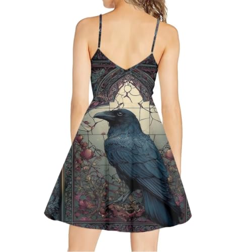 Image of Women's Spaghetti Strap Dress Summer Casual Swing Sundress Girls Beachwear Swing Mini Dress
