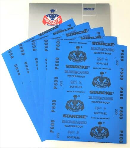 Matador Abrasive Sandpaper 5 Sheet Wet or Dry 600 Grit 9x11 Silicon Carbide Waterproof Paper Backing Made in Germany