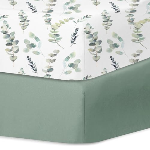 Image of Little Grape Land Crib Sheets for Boys and Girls, 2pk Baby Crib Fitted Sheet for Standard Size Crib and Toddler Mattress, Super Soft Baby Sheet (Leaves & Green)