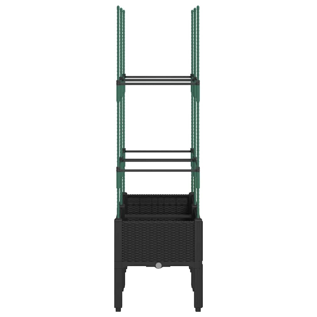 Pflanzkübel mit Rankgitter Schwarz 80x40x142,5 cm PP, Garten Balkonkasten mit Bewässerung und Abflussloch, Hochbeet Kasten für Kletterpflanzen, Indoor Outdoor geeignet, Rattan-Optik