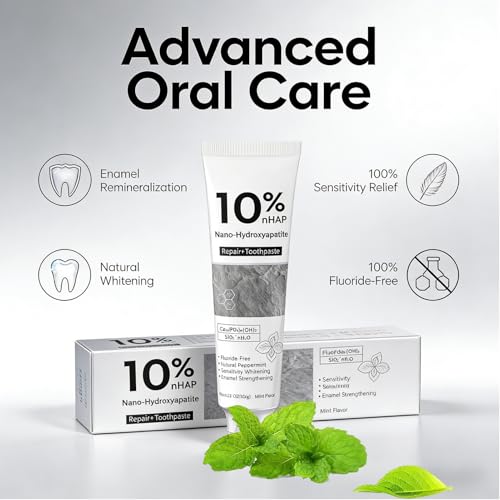 Image of 10% Nano Hydroxyapatite Toothpaste for Enamel Remineralization | Fluoride-Free Formula|Helps Reduce Sensitivity|Gentle Whitening|Fresh Mint Flavor,4.23 oz