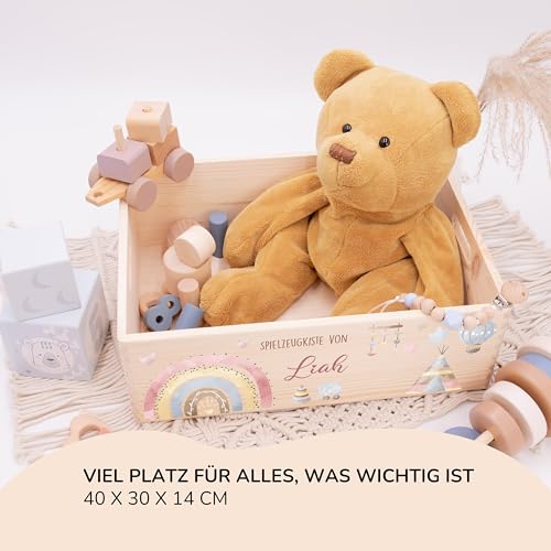 Kidsmood - Spielzeugkiste aus Holz mit Wunschnamen | Aufbewahrungsbox Kinder Spielzeug & Bücher | Praktische Holzkiste als Deko Kinderzimmer oder als Personalisierte Geschenke Baby zur Geburt & Taufe