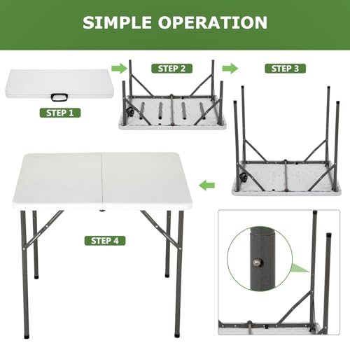 BestOffice Outdoor 34" Folding Card Table Plastic Table Portable Square Height Dining Table Perfect for Picnics,Parties,Party and Camping, White