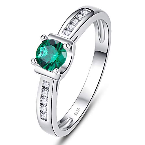 AVECON Womens 925 Sterling Silver Created Green Emerald Cubic Zirconia Eternity Marriage Ring Band Size 7