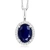 Gem Stone King 10K White Gold Blue Sapphire and Diamonds Halo Pendant Necklace For Women (1.79 Cttw, Oval 8X6MM, with 18…