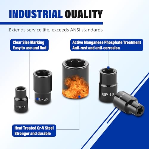 Image of AKM 19PCS External Torx Plus Socket Set,6 Point EP Socket EP4-32 with 1 /2'' 3 /8'' 1 /4'' Dr. EP8.8 compatible with Tesla, E-Torx Star Torque Sockets Set, Cr-v steel with High Impact Storage Case