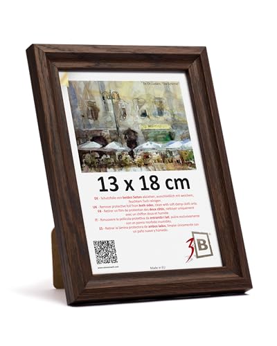 3-B MORI Marco de fotos - Marrón oscuro (nogal con textura de madera óptica) - 13 x 18 cm - Marco de madera - Marco para fotos - Marco de retrato con vidrio acrílico