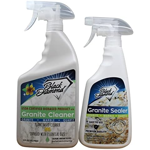 Black Diamond Stoneworks Granite Sealer to Seal and Protect (Pint) and USDA Certified BioBased Granite Cleaner (Quart) Bundle. Use on Granite, Quartz, Marble, Countertops. Cover