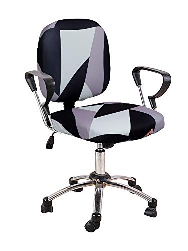 Image of Cortina Computer Desk Seat Covers | Stretchable Elastic Polyester Spandex Cover | Removable Revolving Chair Protector | Office Chair Polyester Covers | Geometry Print - Black | Chair Cover Set of 1