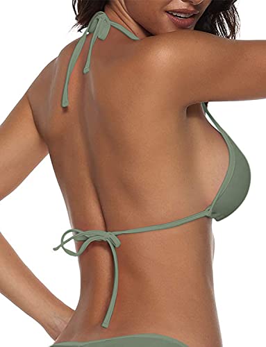 Image of Suvimuga Women's Triangle Bikini Top Push up Padded Halter String Bathing Suits Top