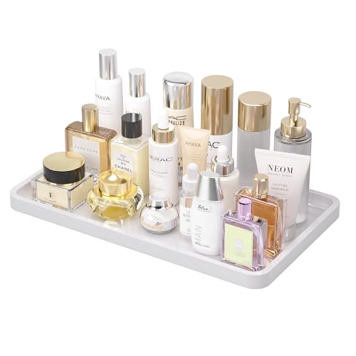 Image of Weenson Bathroom Vanity Tray for Countertop Decor Perfume Makeup Toiletries Toilet Tank, Large Bamboo Kitchen Tray for Spice Salt, Serving Tray for Food Coffee, Nightstand Candle White 14.2 inchx8.3 inch