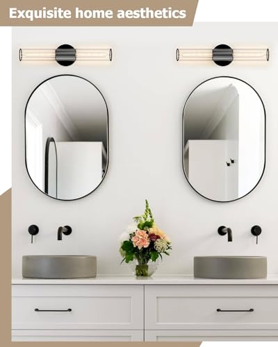 Image of Bathroom Vanity Light Fixture, 2-Light Black Wall Sconce Lighting Fixture with Clear Glass, Indoor E26 Stocket Wall Lamp for Mirror Living Room Hallway(Bulb Not Included)