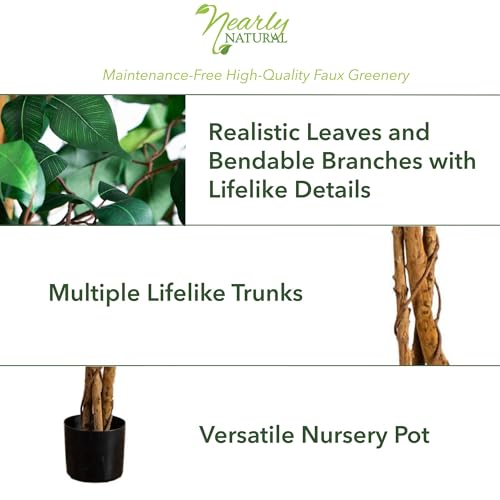 image for Nearly Natural 3ft Triple Trunk Artificial Ficus Tree with Natural Woo