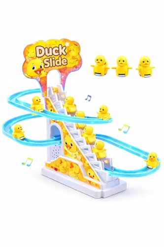 Image of WireScorts Duck Track Toys for Kids - Small Ducks Stair Climbing Toys for Kids, Escalator Toy with Lights and Music - 3 Duck Included - Duck Track Yellow