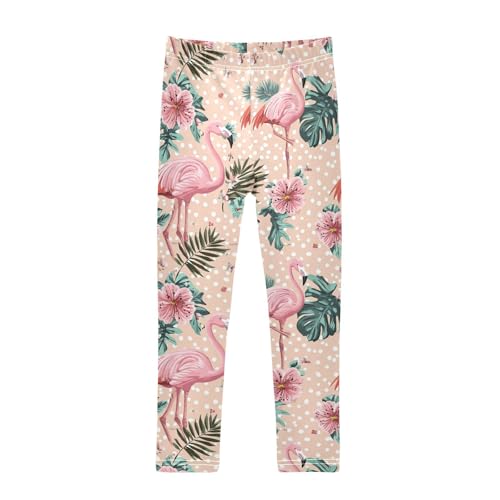 Wusikd Pink Flamingos Girls' Leggings Toddler Doodles Tropical Kids Yoga Pants Dance Active Tights 4T
