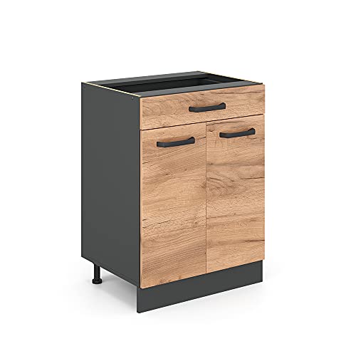 Vicco Meuble Cuisine R-Line, Chêne de Force doré, 60cm avec tiroir, sans PT, pour Une Combinaison Libre au Sein de systèmes de Cuisine modulaires