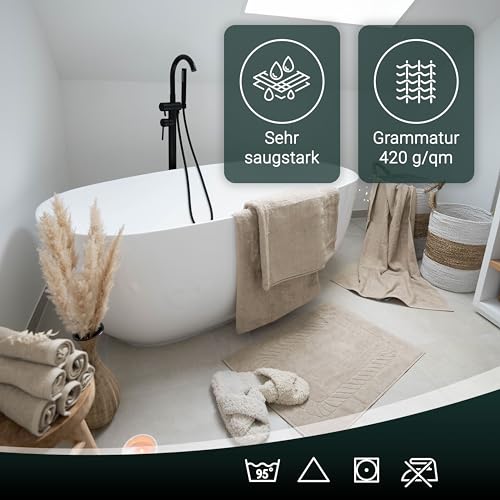 ZOLLNER 2er Set Badematten - weiche und saugstarke Duschvorleger - waschbar bis 95°C - Baumwolle - 50x70 cm in Cappuccino – Bild 5