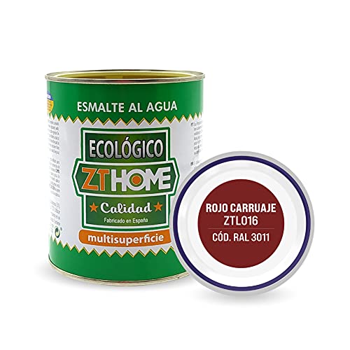 Pintura acrilica Ecológica al agua Barniz Mate madera, metal, radiadores, aluminio / Esmalte al agua / cunas, muebles, azulejos puertas exterior-interior 750ml (Rojo Carruaje - RAL 3011)