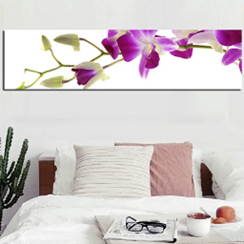 Tableau orchidée violette pop art moderne pour salon chic | Toile 30x105cm