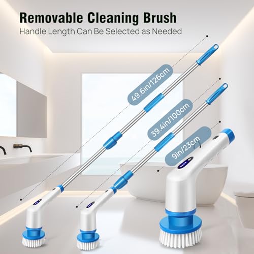 Image of Electric Spin Scrubber,Cordless Cleaning Brush,Shower Cleaning Brush with 9 Replaceable Brush Heads, Power Scrubber 2 Speeds,Adjustable & Detachable Long Handle, for Bathroom, Kitchen Cleaning