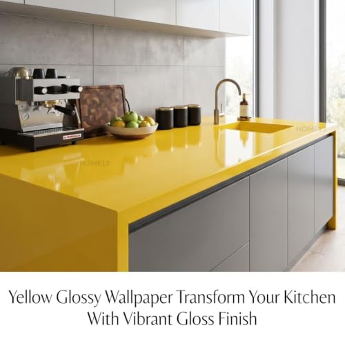 Image of HOME13 Glossy Wallpaper Peel & Stick Contact Paper Decorative Self Adhesive Vinyl Wallpaper for Kitchen Cabinet Furniture Countertop Waterproof (24inches by 120inches, Yellow Glossy Wallpaper)
