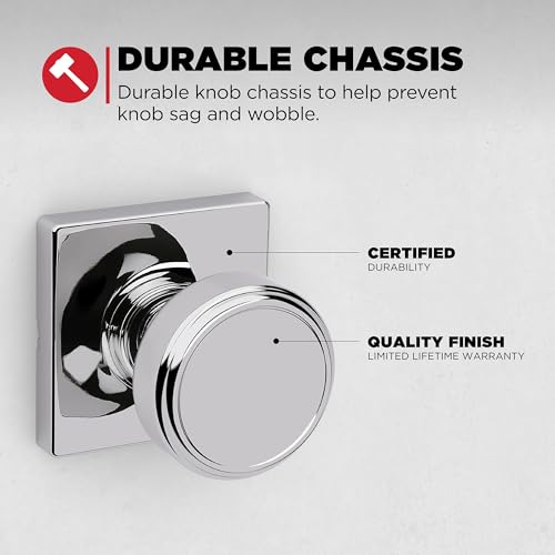 Image of Kwikset Maven Interior Passage Door Knob, Square Handle for Closet and Hallway Doors, Non-Locking Doorknob in Polished Chrome, with Microban Protection
