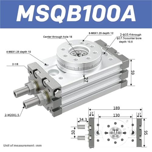 Vérin pneumatique rotatif MSQB100A à angle ajustable 0-190 degrés