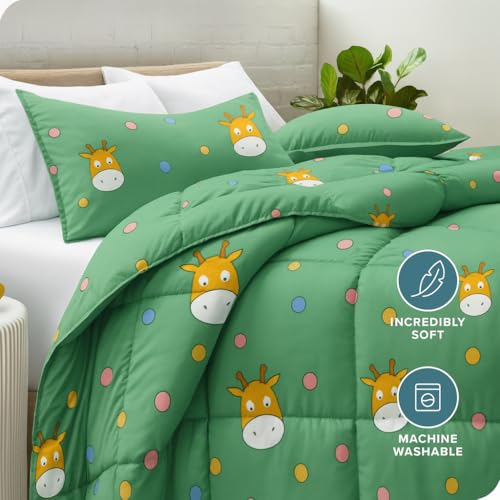 Image of 200 GSM 400 TC Kids Glace Cotton Reversible Cartoon Printed Double Bed King Size Comforter with Matching Bedsheet 90 * 100 with 2 Pillow Covers Set of 4 Pieces (Sunshine)